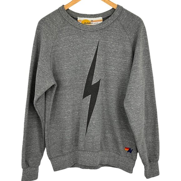 Aviator Nation Lightning Bolt Sweatshirt Heather Gray Size M Crewneck Pullover - Picture 1 of 8